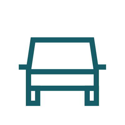 Eenvoudige blauwe lijntekening van een auto van voren gezien tegen een effen lichtgrijze achtergrond - ideaal om een Vacature Application Engineer Powermanagement te illustreren.