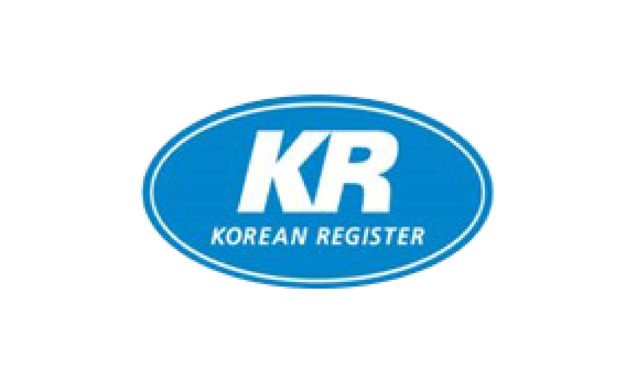 Blauw ovaal logo met witte letters KR boven de woorden KOREAN REGISTER in hoofdletters, vaak te zien op schepen die gecertificeerd zijn voor STAMFORD generatoren compliance.
